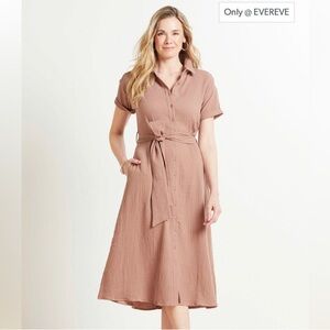 Evereve Women's Brown Midi Dress with Tie Waist